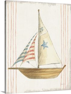 a drawing of a sailboat with an american flag on it