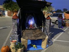 Castle themed Trunk or Treat idea Haunted Castle Trunk Or Treat, Royal Trunk Or Treat, Castle Theme Trunk Or Treat, Castle Themed Trunk Or Treat, Midevil Trunk Or Treat Ideas, Medieval Trunk Or Treat Ideas, Dnd Trunk Or Treat, Fairy Theme Trunk Or Treat, Fantasy Trunk Or Treat