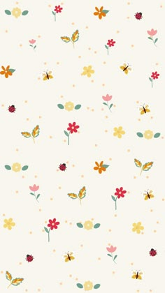 a white background with yellow and red flowers on it