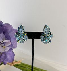 Gorgeous Statement Blue Aurora Borealis Rhinestone Clip On Earrings in excellent condition please see pictures. The earrings measure 3.8cm (1.5") x 2.5cm (1") Buy 3 Ship Free (Put 3 items in your basket to realize free shipping) Blue Rhinestone Earrings For Evening, Evening Blue Crystal Earrings With Rhinestones, Formal Jeweled Blue Earrings, Blue Costume Jewelry Earrings For Party, Blue Aurora, Blue Aurora Borealis, Aurora Borealis, See Picture, Clip On