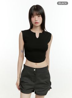 Product Detail Style : Street Detail : Cut out Print : Solid Material : Cotton, Spandex Sleeve : Sleeveless Length : Crop Fit : Slim fit Cotton95 Spandex5 Color : - Made in Korea Model Size Model is wearing size S/M and the color Light beige. Height : 5'5" | 166cm / Top : XS / Bottom : S (25 inch) .prddescription table, .prddescription td, .prddescription th { border : 1px solid black; border-collapse : collapse; padding: 10px; } Size(Inch) Size Shoulder Bust Armhole Hem Total Length S/M 14.2" 2 Sleeveless Elastane Crop Top, Versatile Sleeveless Elastane Crop Top, Sleeveless Stretch Crop Top, Sleeveless Stretch Elastane Crop Top, Festival Trends, Slim Fit Top, Korean Street, Top For Women, Low Rise Jeans