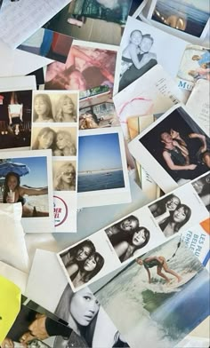 many photographs and pictures are scattered on top of each other