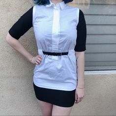 Maison Martin Margiela Button Up Shirt Dress With A Belt. Can Be Worn As A Long Button Up With Jeans Underneath Or As A Dress. Euro Size 38 Approximately Equivalent To A Us Size 6/8, Please See Measurements. Bought At Intermix. Never Worn Before, With Tags Still Attached! Flaws: Belt Has Some Creasing As Shown. Waist/ Bust- 17 Inches Hips- 19 In. Shoulder To Hem/Bottom- 33 In. Width Of Sleeves- 8 In. Length Of Sleeves- 11 In. Measurements Taken Laid Flat Model Is A Size 6/8, Height 5’6 White Collared Shirt Dress For Work, White Shirt Dress For Work, Classic Fitted Shirt Dress For Office, Fitted Classic Shirt Dress For Office Wear, White Collared Mini Dress For Office, Classic Mini Dress With Buttons For Daywear, White Short Sleeve Shirt Dress For Work, White Button-up Shirt Dress For Work, White Buttoned Mini Dress For Office