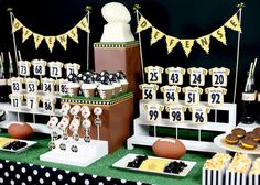 a football themed birthday party with cake and decorations