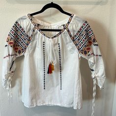 Cute Embroidered Blouse #M Great Condition Trust Vendor Thank You For Taking A Look To My Closet Summer Casual Peasant Top With Intricate Embroidery, Casual Embroidered Top With Intricate Embroidery For Spring, Spring Multicolor Embroidered Tops With Sleeves, Cotton Blouse With Multicolor Embroidered Sleeves, Cotton Blouse With Multicolor Embroidery And Embroidered Sleeves, Casual Floral Embroidered Top For Brunch, Peasant Style Embroidered Top With Geometric Embroidery For Spring, Spring Cotton Blouse With Intricate Embroidery, Summer Tops With Multicolor Embroidered Sleeves