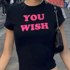 Nwot Y2k Cropped Tee Says “You Wish” Pink Slogan Tops Y2k Style, Pink Letter Print Y2k Top, Early 2000s Graphic Tees, Y2k Pink Slogan Tops, Y2k Short Sleeve T-shirt With Text Print, Y2k Cropped T-shirt With Text Print, Crew Neck, Y2k Statement Tees, Y2k Cropped T-shirt With Text Print, Y2k Graphic Print Cropped T-shirt