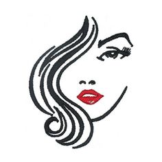 a drawing of a woman's face with long hair and red lipstick on it