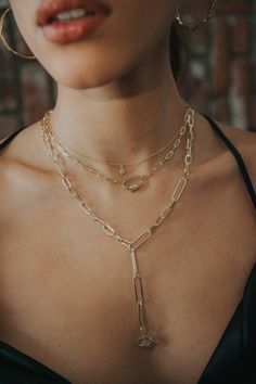 ODYSSEY lariat- paperclip chain and herkimer diamond with carabiner necklace and layers Beach Safe, Carabiner Necklace, Gold Link Necklace, Jewelry Styles, Copper Pearl, Dainty Gold Necklace, Made Jewelry, Elegant Bracelet, Tennis Necklace