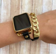 Super elegant and exquisite handmade chain link apple watch bracelet. Made to create a unique look to your favorite watch and make you feel special during all day and even night. The bracelet is made from gold plated brass chain links and decorated with gold plated details. PLEASE, MEASURE YOUR WRIST BEFORE ORDERING THE BAND. HOW TO MEASURE: Using a fabric tape measure, encircle the part of your wrist where you will be wearing your watch. CUSTOM: If wrist measurement is not stated above, please Modern Apple Watch Band With Adjustable Chain, Modern Adjustable Apple Watch Band With Chain, Modern Adjustable Chain Apple Watch Band, Trendy Gold Watch Accessories For Everyday Use, Luxury Chain Link Watch Band With Bracelet Strap, Luxury Chain Link Bracelet Strap For Apple Watch, Luxury Apple Watch Chain Link Bracelet Strap, Luxury Apple Watch Band With Chain Link Bracelet Strap, Luxury Jewelry With Bracelet Strap For Everyday Use