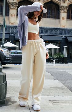 John Galt Off White Anastasia Sweatpants | PacSun Grey Sweatpants Outfit Women, Cream Sweatpants Outfit, Beige Sweatpants Outfits, Lounge Wear Photoshoot, Sweatpants Outfit Women, Anastasia Sweatpants, Aesthetic Sweatpants, Off White Sweatpants, Sweatpants Aesthetic