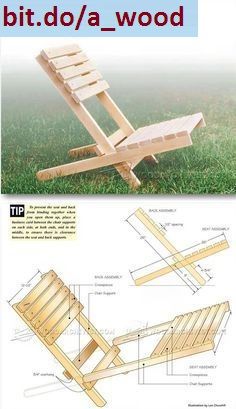 the folding chair is shown with instructions for it to be made from wood and plastic