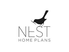 the nest home plans logo with a bird perched on it's head and words nest home plans