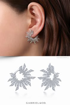 18K White Gold Fashion Earrings EG13903W84JJ #GabrielNY #DiamondJewelry #FineJewelry #GabrielAndCo #UniqueJewelry#FineJewelry#FashionJewelry#UniqueJewelry#GiftIdeas#UniqueGifts#DiamondJewelry #Jewelry #Earrings #FashionEarrings#WhiteGoldEarrings Wedding Ring Gold, Gold Star Earrings, Black Wedding Rings, Ringe Gold, Celestial Jewelry, Star Jewelry, Diamond Hoop Earrings, Flower Earrings Studs, Gold Fashion