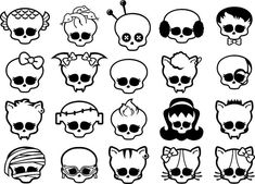 a set of skulls with different hairstyles and other things in the shape of heads