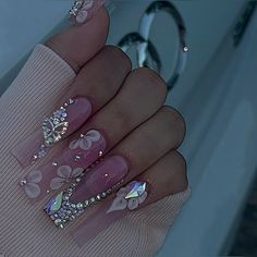 #explore Nails Beginners, Cute Nail Ideas, Long Acrylic, Long Acrylic Nails Coffin, Nail Sets, Ideas Nails, Bling Nails, Acrylic Nails Coffin, Dream Nails