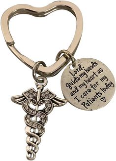 a heart shaped key chain with a nurse charm