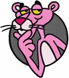 the pink panther cartoon character with yellow eyes and black nose, holding his paw up to its