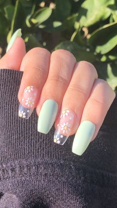 Uñas Aesthetic, Mint Green Nails, Summer Acrylic, Spring Acrylic Nails, Aesthetic Nails, Nails Aesthetic, Cute Acrylic Nail Designs