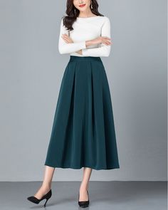 * A high-end midi skirt with wide hem, very cool. * Made of quality cotton blends, very smooth and comfortable. * Fixed waist with invisible zipper. * Can custom make waist size and skirt length. * Material: 95% polyester, 5%spandex * Size: True to US size, US 0-US 20 are available, you can let us know your usual size and height in your order. * Shipping: Free shipping Processing time : 5-7 Business days Delivery time : 7-20 Business days Tracking number available If you need rush order or exped Chic Green A-line Maxi Skirt, Voluminous A-line Pleated Skirt, Flowy Full Maxi Skirt For Fall, Elegant Green A-line Maxi Skirt, Flared Maxi Skirt For Fall, Relaxed A-line Pleated Maxi Skirt, Green Elegant A-line Maxi Skirt, Elegant Green Long Pleated Skirt, Elegant Long Green Pleated Skirt