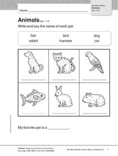 an animal worksheet with pictures and words to help students learn how to read