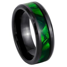 High Gloss Lacquered Dyed Green Mother of Pearl Inlay - 8mm Tungsten Ring, Men's Tungsten Engraved Ring, Promise Rings Men's Wedding Ring. Perfect Rings for Wedding, Anniversary, Engagement, Party, Birthday, Valentine's, Thanksgiving and Christmas day. Comfort-Fit, Lifetime Warranty. Mother Of Pearl Inlay, Engraved Ring, Pearl Inlay, Men's Wedding Ring, Stylish Rings, Wolfram, Tungsten Ring, Ring Promise, Ring Fit