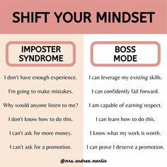 a poster with two words that say, shift your minds and imposter syndrome