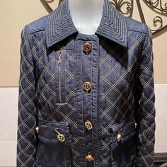 Brand New Condition And Is Absolutely Gorgeous Unfortunately It Does Not Fit Me. Quilted Denim Jacket, Quilted Denim, Thrift Finds, Marc By Marc Jacobs, Blue Gold, Marc Jacobs, Dark Blue, Denim Jacket, Jackets & Coats