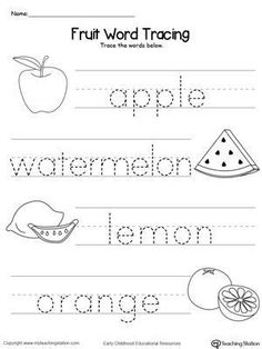 an apple watermelon lemon orange worksheet for children to practice writing the word