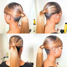 Light brown ponytail hairstyle on women Knot Bun, Low Ponytail, Braided Ponytail, Protective Hairstyles, Ponytail Hairstyles, Black Women Hairstyles, Bun Hairstyles, Hair Hacks, Natural Hair Styles