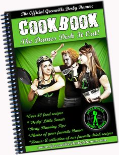 a spiral notebook with two women dressed in green and black holding baseball bats, the title cookbook for the dances dish it out