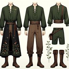 Casual Dnd Outfits Male, Mens Hobbit Outfit, Men’s Renfaire Outfit, Medieval Clothing Aesthetic Men, Fairytale Clothes Male, Forest Clothes Drawing, Fantasy Outfits Male Casual, Common Clothes Dnd, Male Fairy Clothes