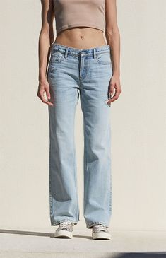 PacSun Light Indigo Ripped Low Rise Straight Leg Jeans | PacSun Women’s Straight Jeans Slighty Baggy, Straight Regular Jeans, Affordable Light Wash Short Length Jeans, Cheap Classic Faded Jeans, Straight Jeans With Dunks, Cheap Light Wash Rigid Denim Jeans, Cheap Mid-rise Washed Blue Jeans, Cheap Faded Jeans For Summer, Arrow Low Straight Jeans