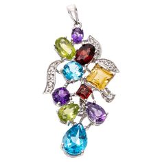 18k White Gold Multi-Color Gemstone and Diamond Grape Cluster Pendant For Sale at 1stDibs | gemstone motif necklace, multi color pendant, multi gem pendants Luxury Round Multi-stone Jewelry, Elegant Multicolor Pendant Gemstones, Elegant Multicolor Gemstone Pendant, Multicolor Gemstone Pendant With Accents, Multi-stone Pendant Gemstones For Jewelry Making, Diamond Necklace Indian, Art Deco Pendant Necklace, Round Diamond Setting, Chartreuse Green