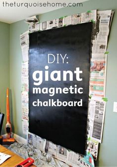 a bulletin board with the words diy giant magnetic chalkboard on it