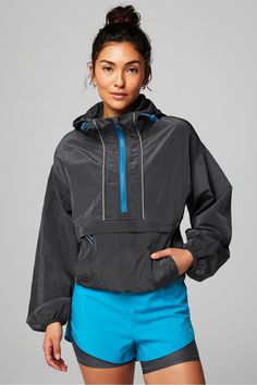 Shimmer Hiking Jacket Fabletics Onyx/Riptide female Activewear >> Womens >> Jackets & Outerwear >> Jackets regular Everyday Breathable/Pockets/Reflective/Water-Resistant/Wind Resistant Female Activewear, 2025 Fashion, Hiking Jacket, Womens Jackets, Nylon Fabric, Lightweight Jacket, Matching Outfits, The Gym, Active Wear For Women