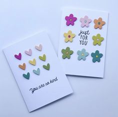 two cards with hearts and flowers on them, one says just for you the other says'you are so kind of wonderful '