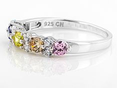 Bella Luce ® multicolor gemstone simulants 1.31ctw round, rhodium over sterling silver ring. Measures approximately 1/8"L x 1/16"W and is not sizeable. Multicolor Prong Set Round Birthstone Ring, Multicolor Prong Set Birthstone Ring, Sterling Silver Ring, Blue Yellow, Pink White, Silver Ring, Sterling Silver Rings, Cubic Zirconia, Silver Rings