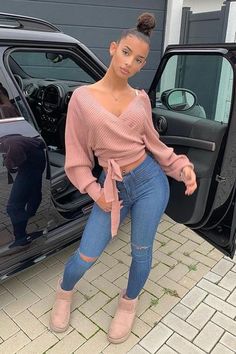 Baddie Winter Outfits, Mauve Sweater, Fashion Nova Outfits, Fall Fits, Winter Fits, Wrap Sweater, Cute Simple Outfits