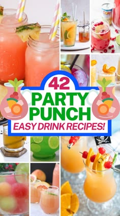 a collage of various party punch drinks