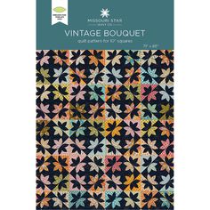 the front cover of a book with an image of a quilt pattern in blue and orange