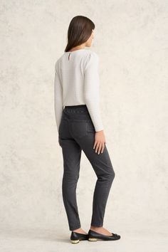 Our Bengajean® Skinny Leg is now available in trendy Grey Wash. In the signature pull-on style with elasticated waistband, these jeans create style in seconds and comfort that lasts the whole day. Crafted from Better Cotton, the Bengajean® is the perfect base to match back with any number of looks, including our Textured Jacquard Top or Long Sleeve Swing Tee featuring the colourful Aurora print. High Waist Relaxed Fit Pull-on Jeans, Casual Gray Jeans For Fall, Everyday Jeans With Elastic Waistband, Mid-rise Pull-on Jeans For Everyday, Mid-rise Gray Jeans For Fall, Fall Mid-rise Gray Jeans, Gray Stretch High Rise Jeans, Gray Stretch High-rise Jeans, Mid-rise Jeans For Fall Casual Gatherings