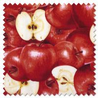 a stamp with red and white apples on it