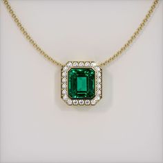 The pendant features a beautiful, transparent 2.91 carat emerald cut shape green emerald with the dimensions of 8.57 x 7.41 x 5.94 mm and a emerald cut. It has a clarity grade of very slightly included (evaluated at eye level), vivid color saturation, and an excellent polish. #fashionnecklaces #prettynecklaces #jewelrynecklaces #accessoriesjewelrynecklace #delicatejewelrynecklace Classic Green Emerald Necklace With Diamond Cut, Classic Emerald Cut Emerald Necklace For May Birthstone, Green Emerald Necklace With Diamond Halo Setting, Luxury Rectangular Emerald Necklace, Green Emerald Necklace With Halo Setting For May Birthstone, May Birthstone Green Emerald Necklace With Halo Setting, Formal Emerald Cut Emerald Necklace, May Birthstone Emerald Necklace With Halo Setting, Formal Emerald Cut Emerald Necklace For May Birthstone