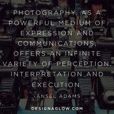 many different types of cameras are shown with the words photography as a powerful medium of expression and communication, offers an infinite variety of