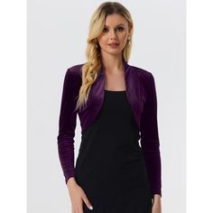 Whether you plan your whole outfit around it or simply slip it on for extra warmth, this jacket is sure to make you look chic. This elegant evening dress shrug is a great choice for your girlfriend, wife, daughter, or friends during the Festival. This gorgeous tailored bolero cardigan is perfect for matching dresses, shirts, tops, pants, jeans, bags, and small accessories for casual, date, home, party, work, shopping, vacation occasions, etc. Jumpsuit Winter Outfit, Velvet Shrug, Velvet Bolero, Dress Shrug, Long Sleeve Shrug, Shrug For Dresses, Jeans Bags, Formal Jumpsuit, Party Jackets