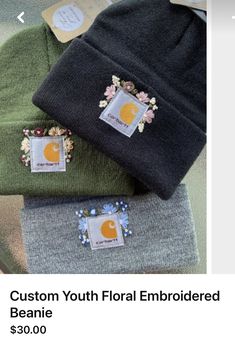 three beanies are shown with the same price tag on each one, and two different colors