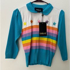 Nwt Uk Size 8/Us Xs. Great Top Just Not The Right Fit For Me. My Loss Is Your Gain! Fitted Retro Blue Cardigan, Blue Retro Long Sleeve Cardigan, Retro Blue Long Sleeve Cardigan, Rigel Star, Kitsch Clothing, Colorful Clothes Aesthetic, Vibrant Clothes, Colorful Fits, Kawaii Sweater