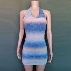 Sexy New Deep V-neck Rainbow Knitting Dresses – STYLEGOING Knitting Sleeves, Rainbow Knitting, Y2k 90s Aesthetic, Mini Dress Y2k, Halter Pattern, Halter Backless Dress, Short Sleeve Summer Dresses, Dress Y2k, Rainbow Sweater