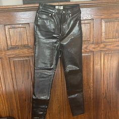 Shiny Black Denim That Stretches To Comfort! Never Worn! Great For Going Out That Fits Just About Any Look! Black High-waisted Jeans For Night Out, Fitted Mid-rise Leather Pants For Night Out, Fitted High Rise Leather Pants For Night Out, Fitted High Rise Bottoms For Night Out, Shiny Pants, Jumpsuit Chic, Free People Pants, Free People Black, Black Denim