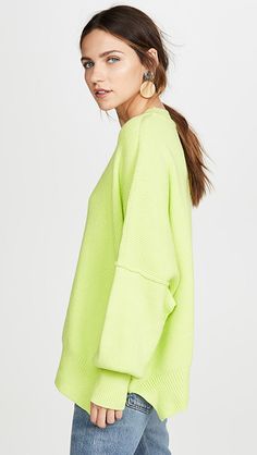 Free People Easy Street Tunic Sweater | SHOPBOP Spring Textured Knit Sweater In Relaxed Fit, Slouchy Long Sleeve Cotton Sweater, Spring Loungewear Sweater With Stretch, Spring Stretch Sweater For Loungewear, Green Relaxed Fit Sweater For Spring, Oversized Spring Sweater, Oversized Green Sweater For Spring, Spring Long Sleeve Sweater With Ribbed Neckline, Long Sleeve Textured Knit Sweater For Daywear